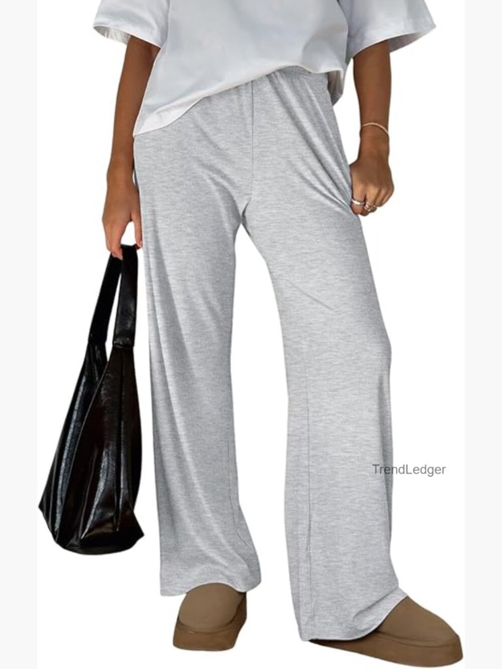 High Waisted Flowy Palazzo Pants Wide Leg Trousers with Pockets Lounge Ribbed